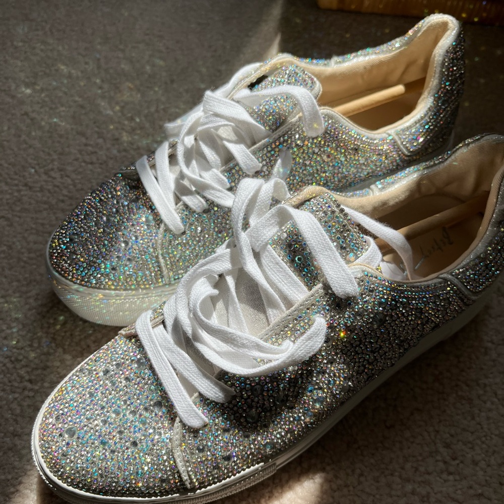 Stunning Betsey Johnson silver sequin sneakers for women size 9.5.